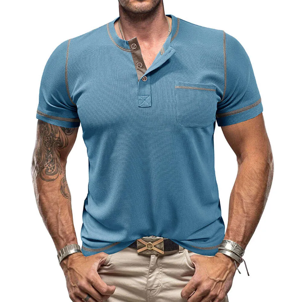 2024 Summer Waffle Waffle Camiseta Henley Camiseta De Tres Botones Henley De 33 02 DHgate