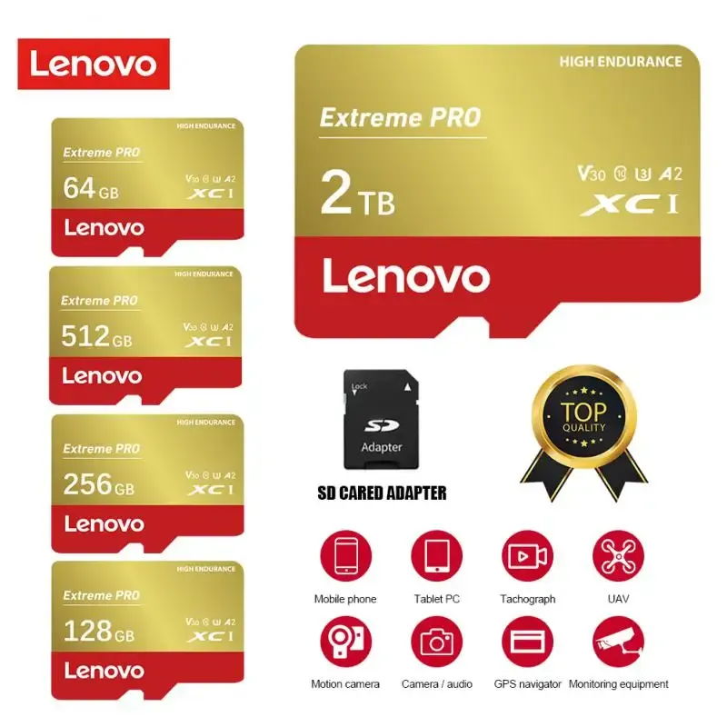 Adapter Lenovo New 2TB TF SD Flash Memory Card 1TB 512GB Micro TF SD Card 256GB A2 V30 Camera Memory Card 128GB For Nintendo Switch