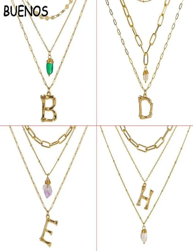 Colliers de pendentif Buenos Lettre multicouche Collier initial Femme AZ Fashion Perle Zircon Stone Gold Chain de chaîne de chaîne 8134589