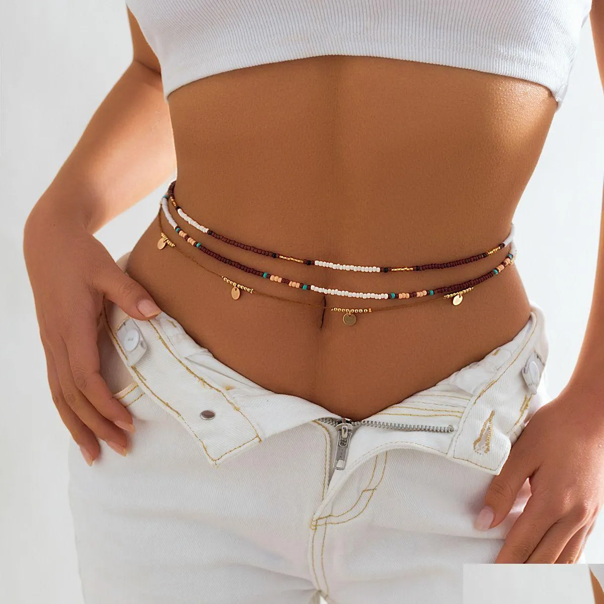 Belly Chains Belly Chains Boho Mtilayer Chain Womens Simple Y Crystal Beads Body Bikini Beach Waist Summer Jewelry Gift Drop Delivery Dhngo
