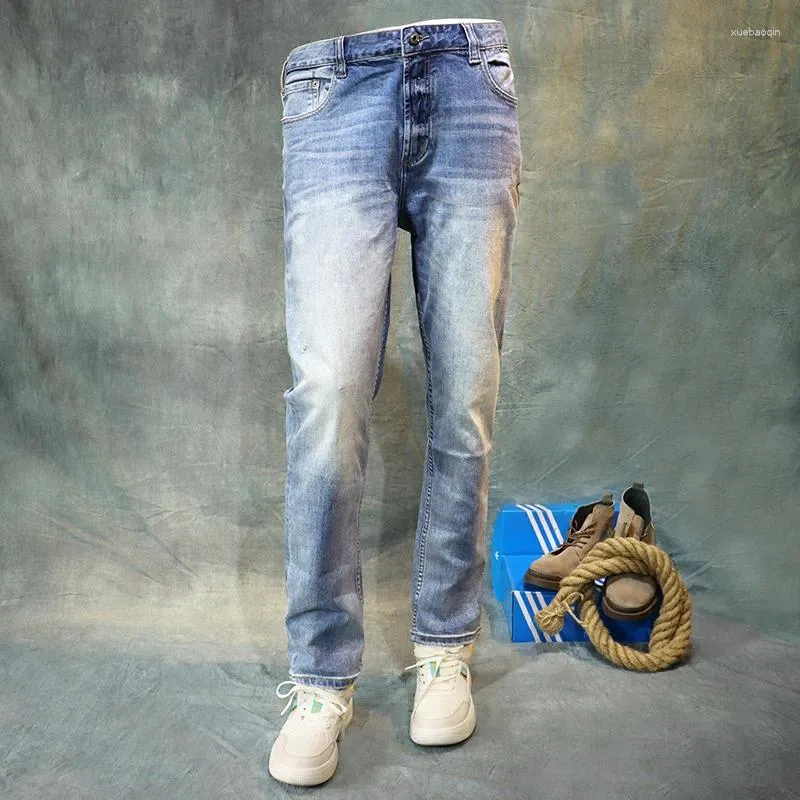 Jeans masculinos mais recente designer moda moda vintage elástico elástico slim split calças casuais jeans ho ho