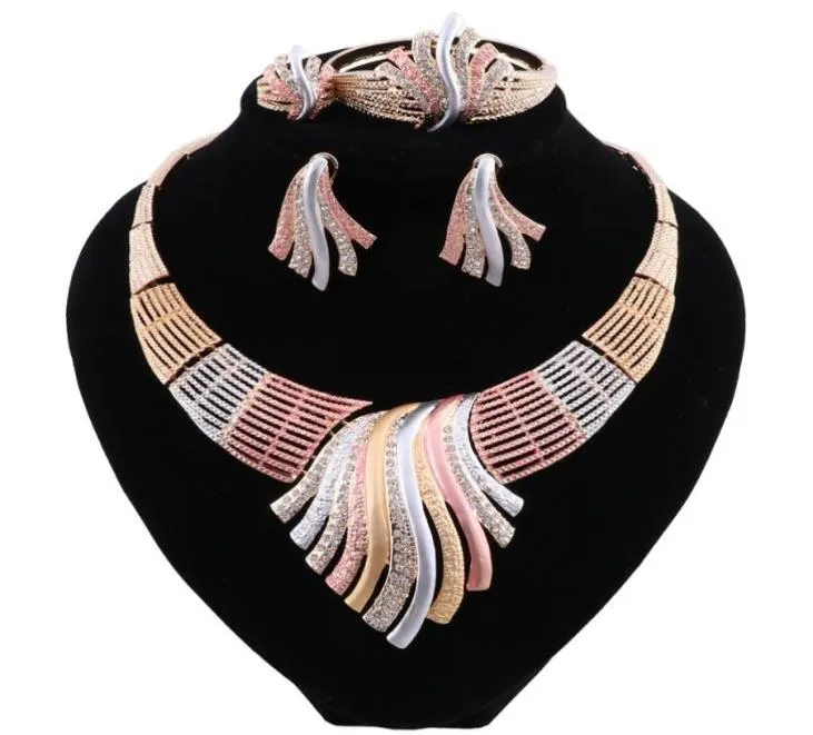Trendy nigerianische Perlen Halskette Schmuck Set für Hochzeitskristall afrikanische Perlen Schmuck Set für Frauen Ohrringe Jewellery8205025