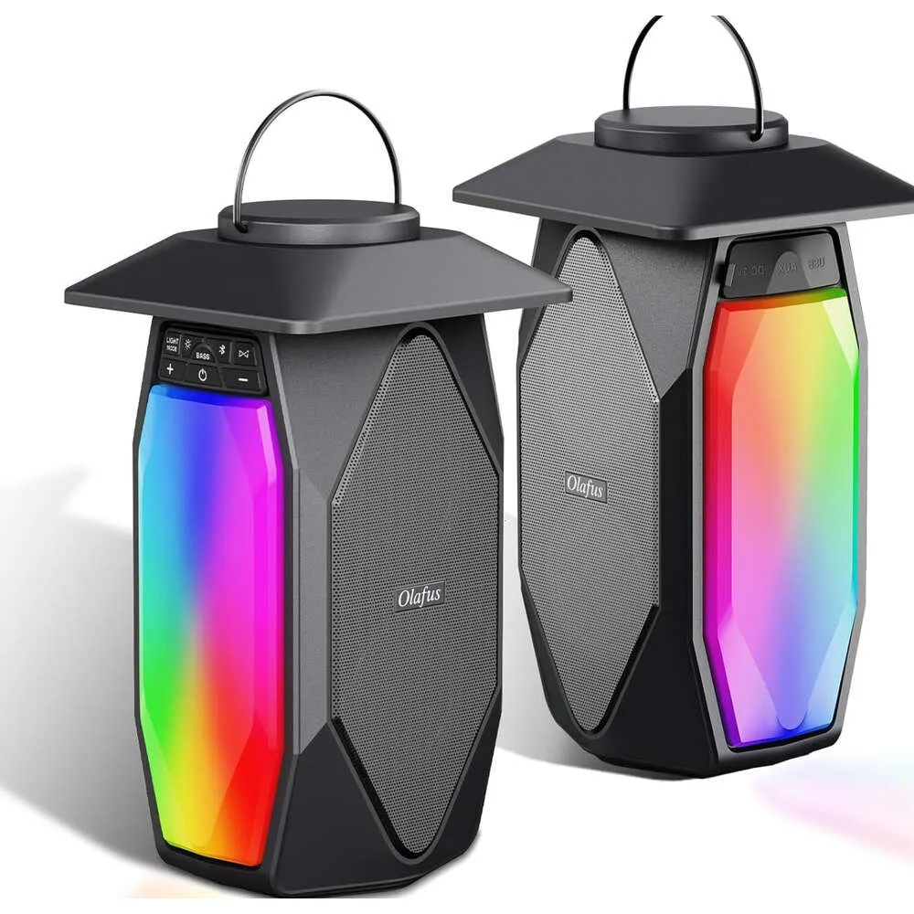 Olafus Outdoor Enceintes Bluetooth 2 Pack - 50W True Wireles Wireles Stereo Lantern haut-parleur avec des lumières LED RVB, IPX5 Ipx5, temps de jeu 20H, Musique Sync Flame En haut-parleur pour patio