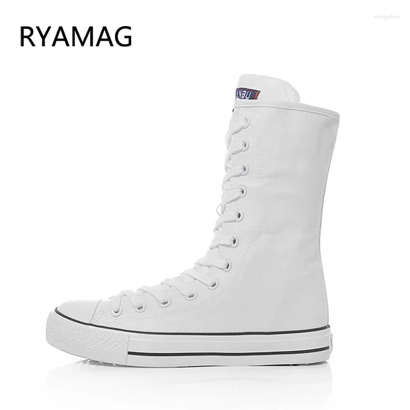 Chaussures décontractées Ryamag 2024 Bottes de toile pour femmes Milieu zip Flats Classiclace-Up Zipper Forfothing Vulcanize Sneakers