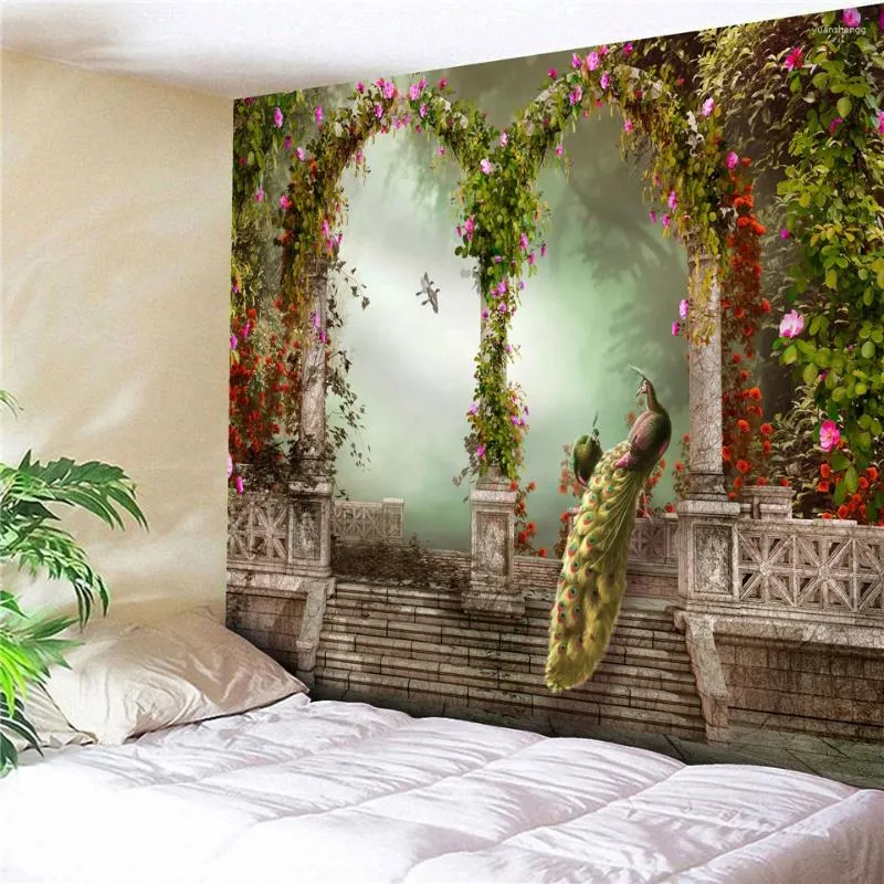 Gobeliny Piękny ogródek Peacock Arch Picture Mandala WALLING TOPESTRY Forest Vintage European Sofa Kocet dywan