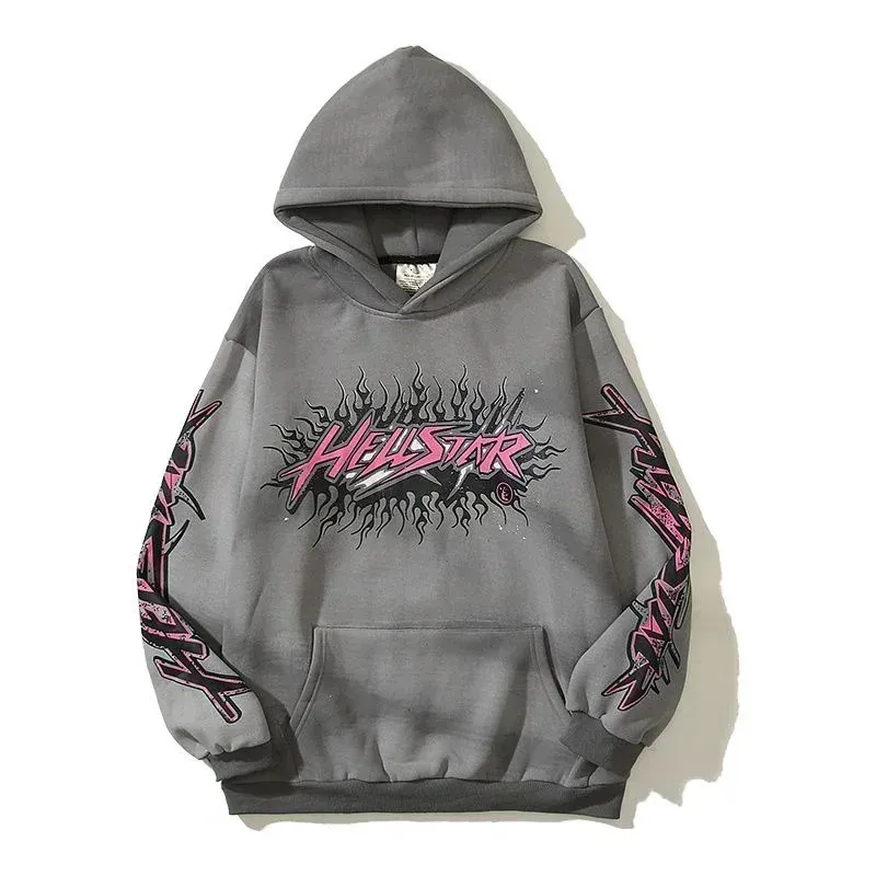 Hoodie de grande tamanho Gothic Punk estilo harajuku streetwear letra impressão graffiti moletom retro pullover de moda casual 240409