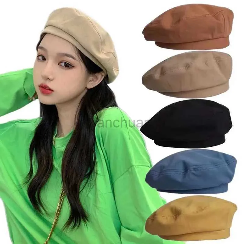 G107 Berets New Cotton Women Berets Chapeaux Vintage French Plaid Top Military Cap Painter Painter Hat 2023 AUTUMN STREET GRIPLES Béret octogonal Béret D24418