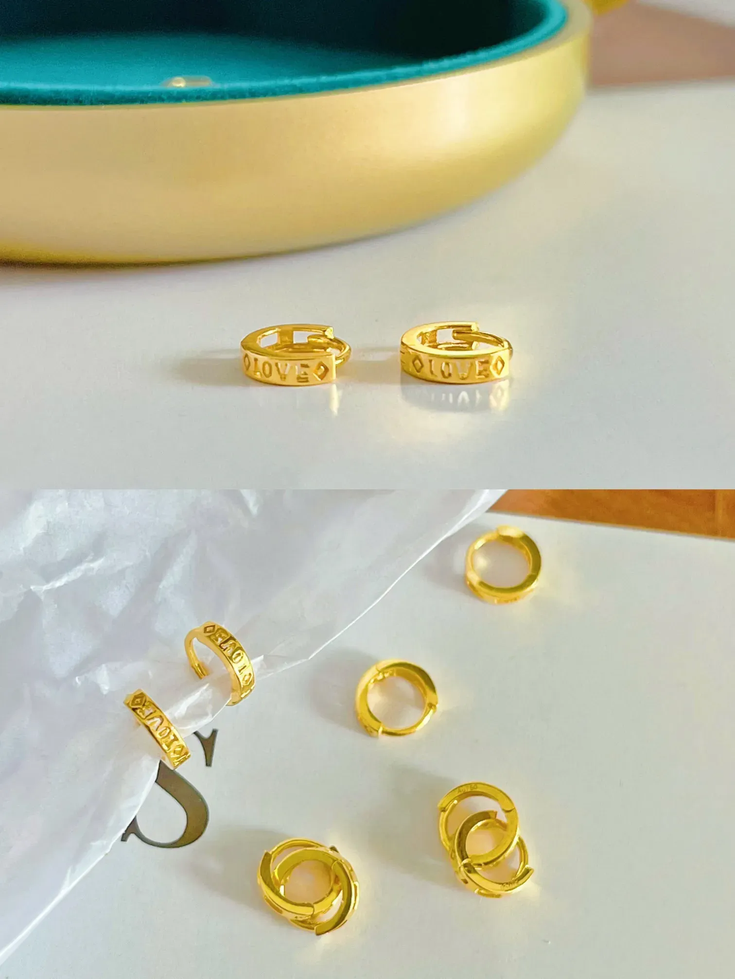 Stud 22092210 Earrings Ear Studs Love Word Au750 Amarelo Gold de 5mm Hook Jóias femininas Classic deve ter uma festa de presente para festa de festa