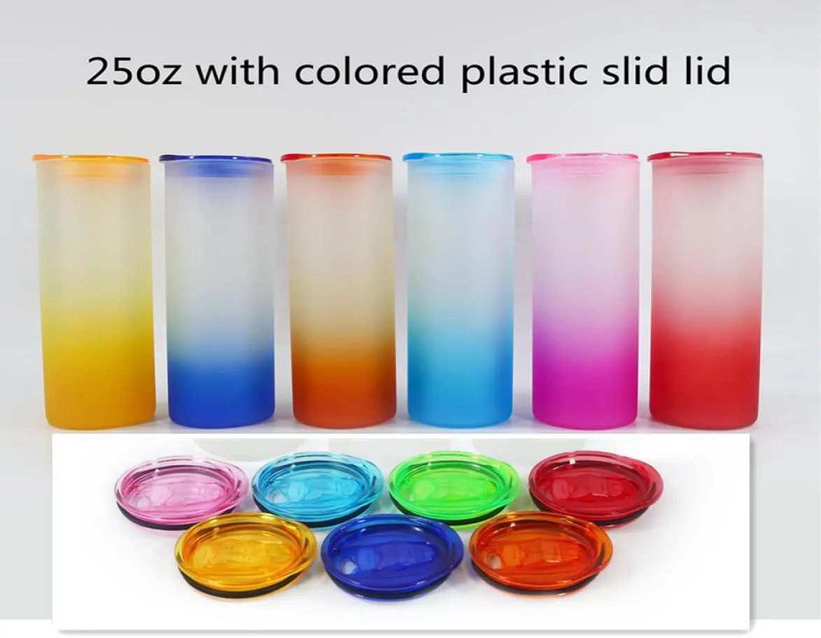20オンスの勾配色のガラスタンブラー昇華スキニータンブラーブランクフロストグラスウォーターボトル印刷タンブラー付きS1518429