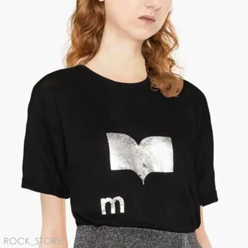 Isabel Marant 2024 New Designer Women Tshirt Fashion Letter Sequin Printing Straight Tube Casual Pullover Sports Top Women Beach Tees 789