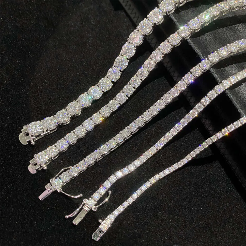 Проход Алмазного тестера ICED OUT VVS MOISSANITE 2/3/4/5/6,5 мм теннисный браслет 925 Стерлинговое серебряное ожерелье