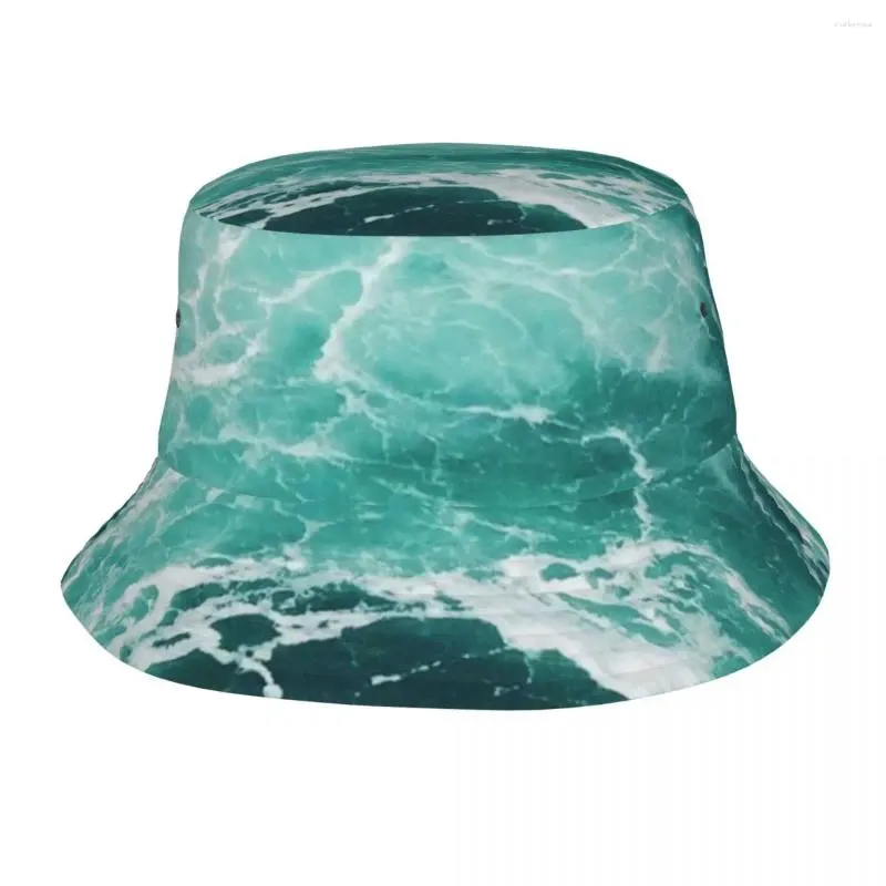 Berets Unisex Blue Ocean Bucket Hat Beach Waves Foldable Fisherman Hats Summer Casual Fishing Caps Outdoor Graphic Visor