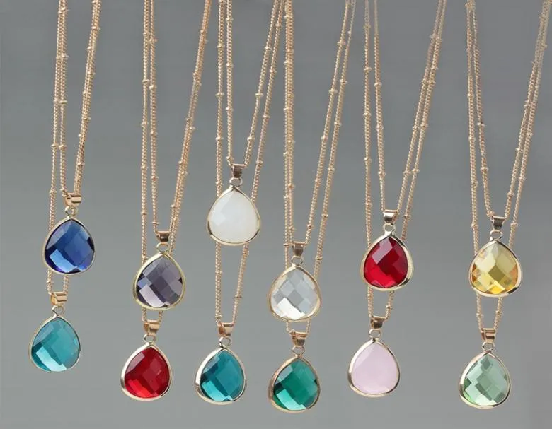 12 Colors Birthstone Natural Stone Water Drop Pendant Necklace Druzy Quartz Gem Stone Crystal DIY Charm Necklace Women Jewelry8692155