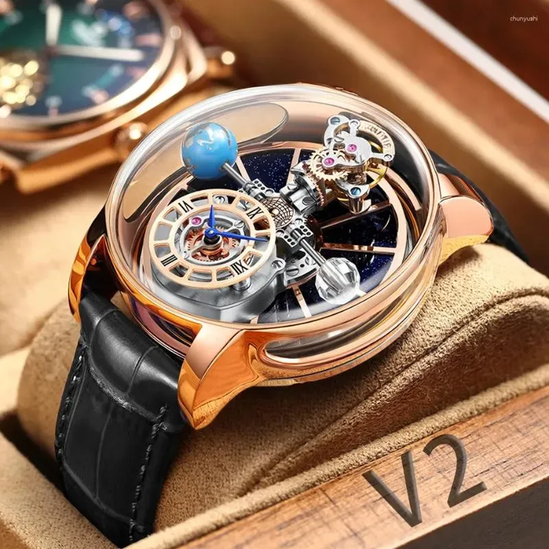 Relógios de pulso 2023 Pindu Design Mens relógios Diamond Tourbillon Top Astronomical Quartz Watch Men Solar Montre Homme