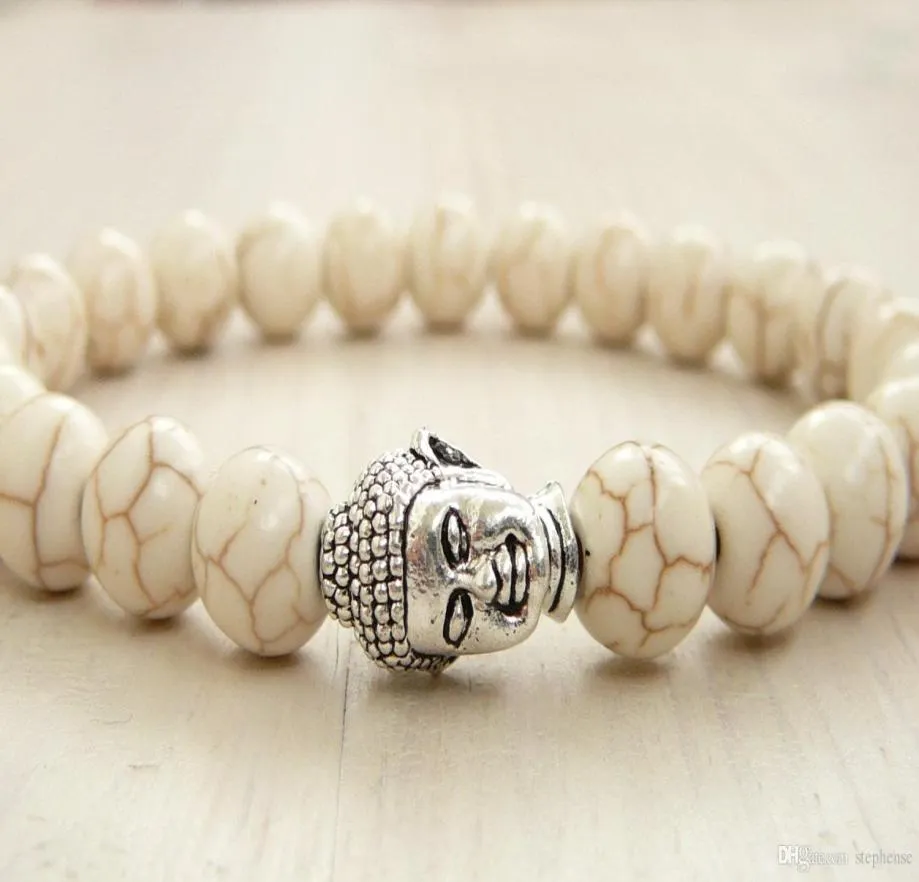 SN0246 Gold Silver Buddha Armband 8mm Howlite Armband för män Buddha smycken stretcharmband för HER2777772