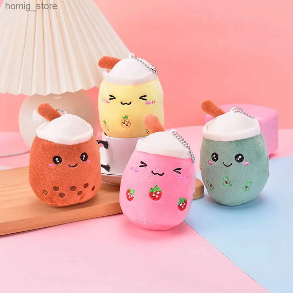 Plush Keychains Cute keychain pendant mini simulation fruit milk tea cup plush toy to send holiday gifts Y240415