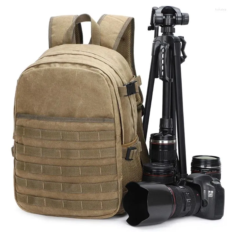Backpack Camera Retro Waterproof Canvas Bag Pography Shoulders Fit 15.4in Laptop Travel Casual Case Men Carrying DSLR