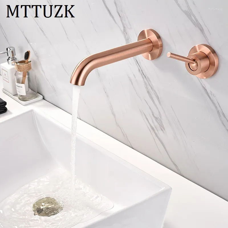 Waschbecken Wasserhähne Mttuzk Messing gebürstete Roségold -Becken Wasserhahnwand montiert Kaltmischer Tap Eingriff 2 Löcher Torneira Torneira