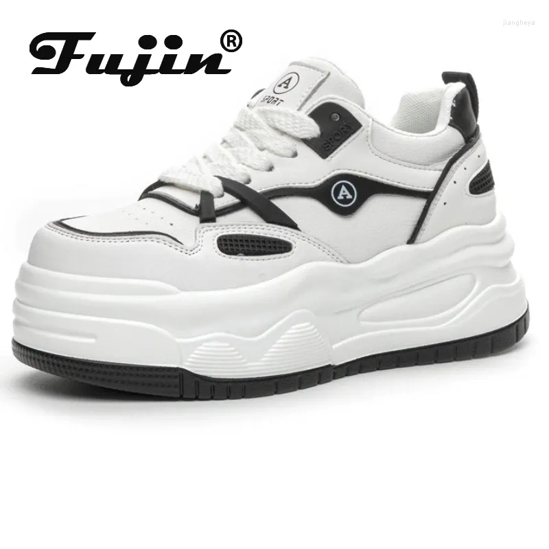 Scarpe casual Fujin da 6,5 cm Donne vere la piattaforma in pelle vera piattaforma a cuneo stivali caviglia primaverili a autunno scarsetto microfibra di moda sneaker vulcanizza