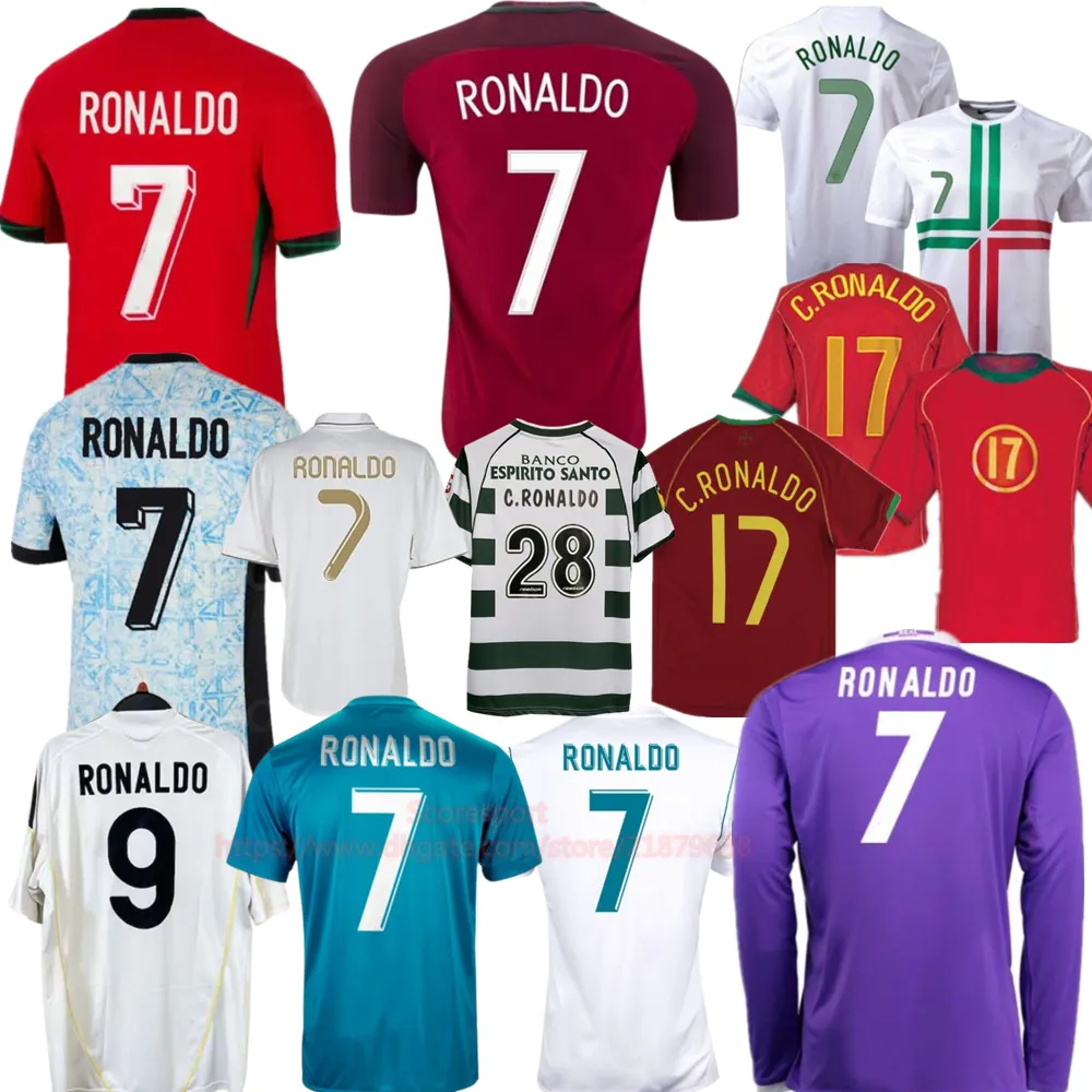 Portugalia Ronaldo Retro piłka nożna 04 06 12 14 Koszulki piłkarskie Vintage 07 08 09 Klasyczna koszulka piłkarska 2024 Madryt Purple Long Shleve Kit 15 16 17 18 3xl 4xl