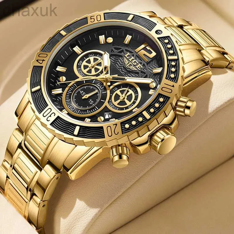 Нарученные часы Lige Mens Watch Top Luxury Brand Водонепроницаемые спортивные запястья часы хронограф Quartz военный искренний полная сталь Relogio Masculino D240417