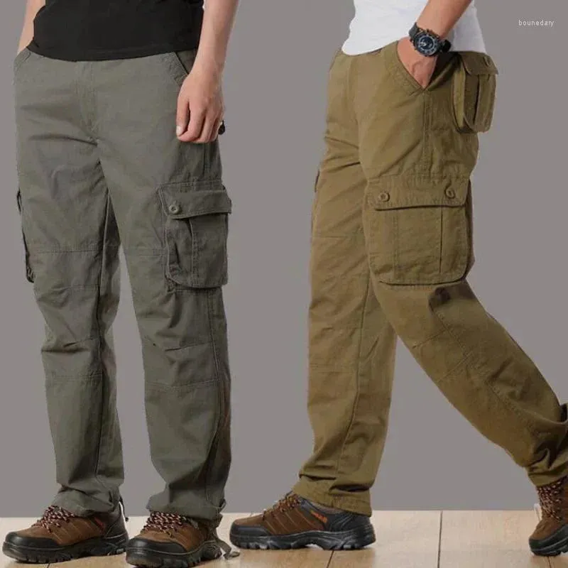 Herrenhosen Baumwolldach Cargo Freizeit Multi -Taschen Taktische Arbeit Männer Außenbekleidung gerade hohes Hosen Lange Hosen für Kleidung