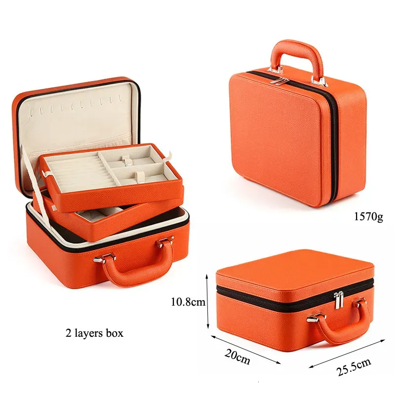 Boxes Jewelry Boxes Luxury Handheld Organizer Travel Jewellery Case Portable Box PU Storage Earring Holder 230710