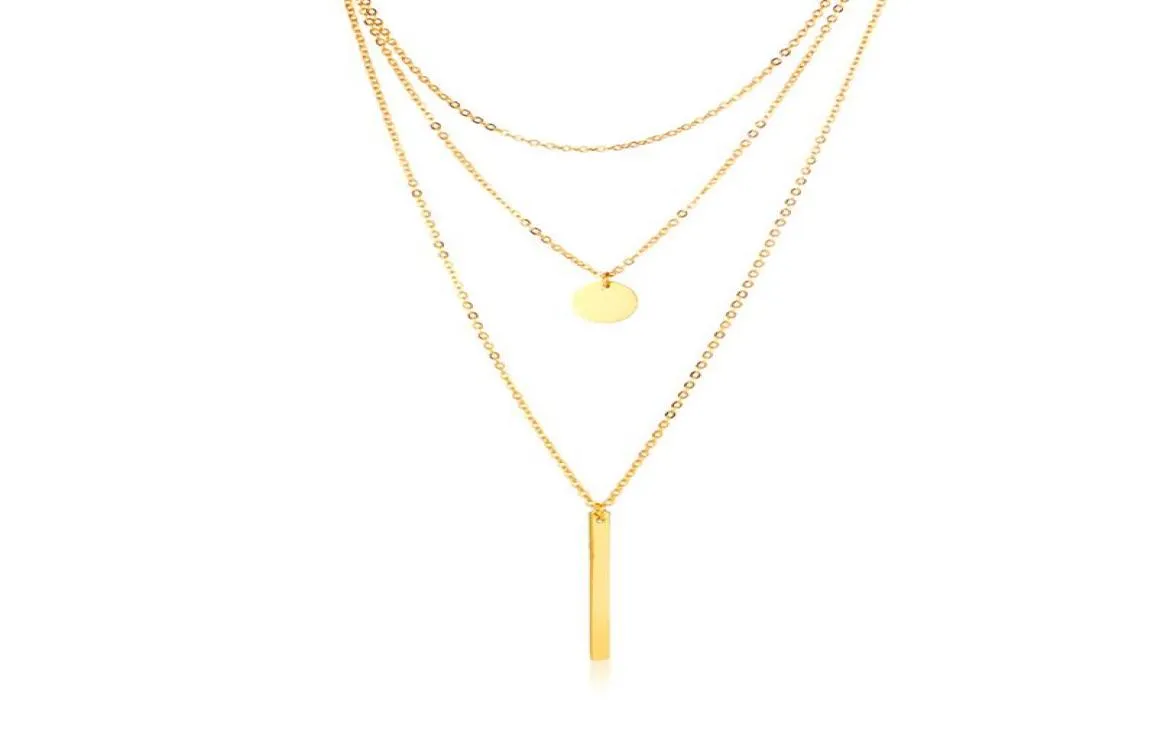 Boho Collier de bar multicouche avec une longue chaîne pour femmes en acier inoxydable Tone or 225J8604507