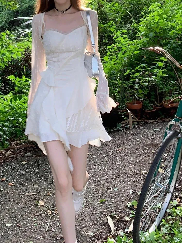 Casual Dresses Solid Color Strap Y2k Mini Dress Women