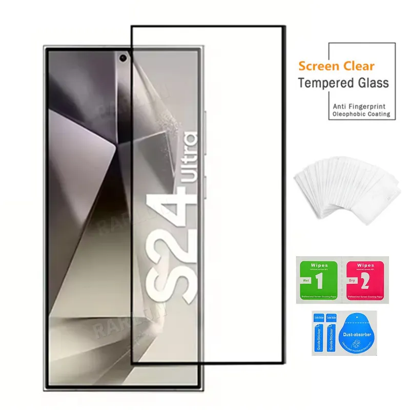 3D -krökt fodralvänlig härdad glas sidolim skärmskyddsfilm för Samsung Galaxy S24 Ultra S23 Plus S22 S21 S20 S10 S9 S8 Obs 20 Support FingerPrint HD Clear