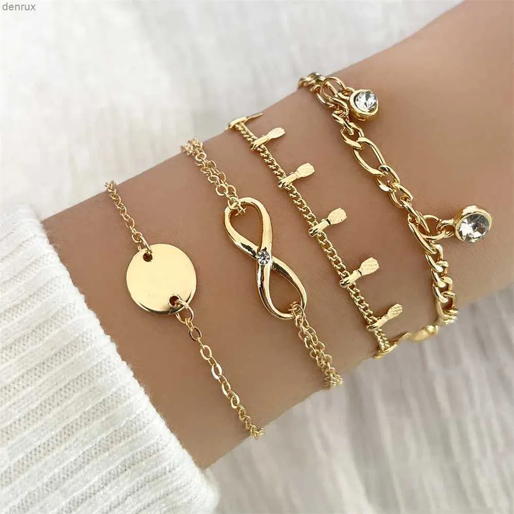 Bangle Gold Color Armband Set av fyra rostfritt stålpaljetter Rhinestone Armband Combination for Women Chain Armband Smycken Giftl240417