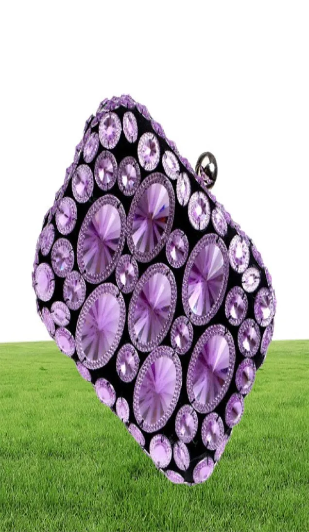 Purple Luxury Crystal Women Evening Bags Clutch Party Purse Ladies Wedding Bridal Diamond Beading Handväska 2020 NEW16849609