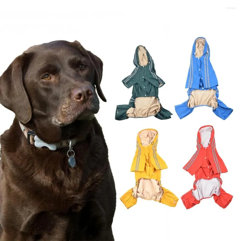 Dog Apparel Waterproof Large Raincoat Rain Cloth Reflective Jumpsuit For Big Medium Labrador Retriever Outdoor Walking Clothing Coat