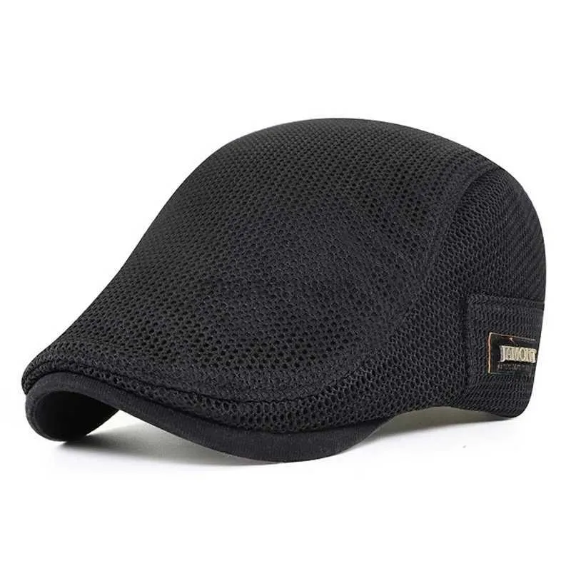 71p4 Boinas de marca Boinas para hombres de la marca Summer Breathable Visor Cap Women Flat Peaked Sun Sun Net Solid Herringbone Newsboy Hat Mesh Driver Caps D24418