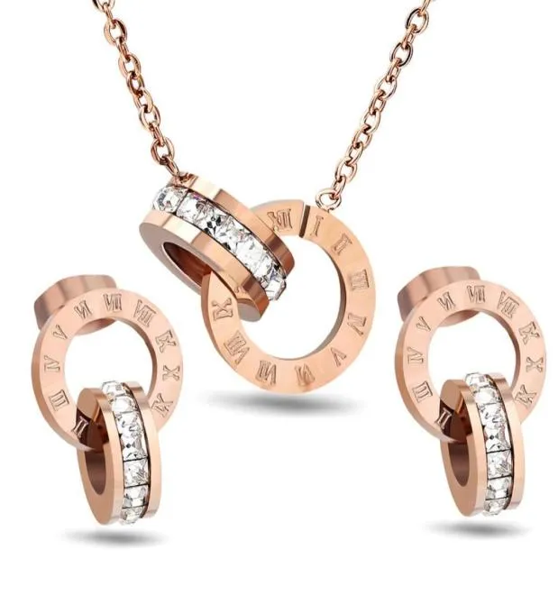 Fashion jewelry set rose gold necklace and earring set with Roma number high quality stainless steel set32817955310301