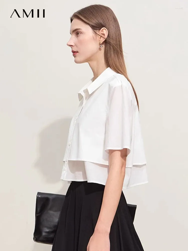 Bluzki damskie amii minimalizm 2024 Letni bawełniane koszule dla kobiet dojeżdżających dojeżdżające na Lape Kobiety z krótkim rękawem luźne splicone 12442045