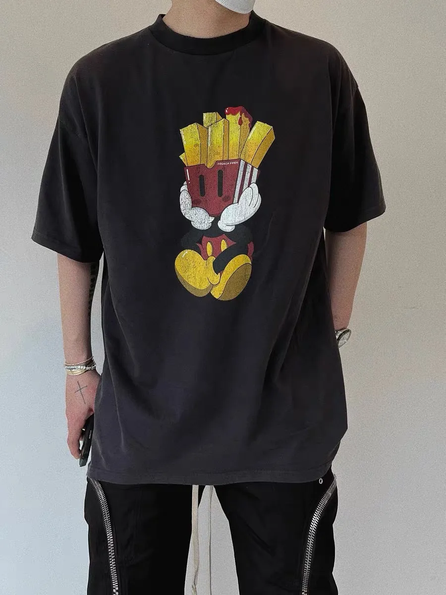 2024 New Summer Purey X Mcdonalds get the money Men women CottonWash and make old with water Short Sleeve T-shirt Streetwear Hiphop Mens T shirt Top