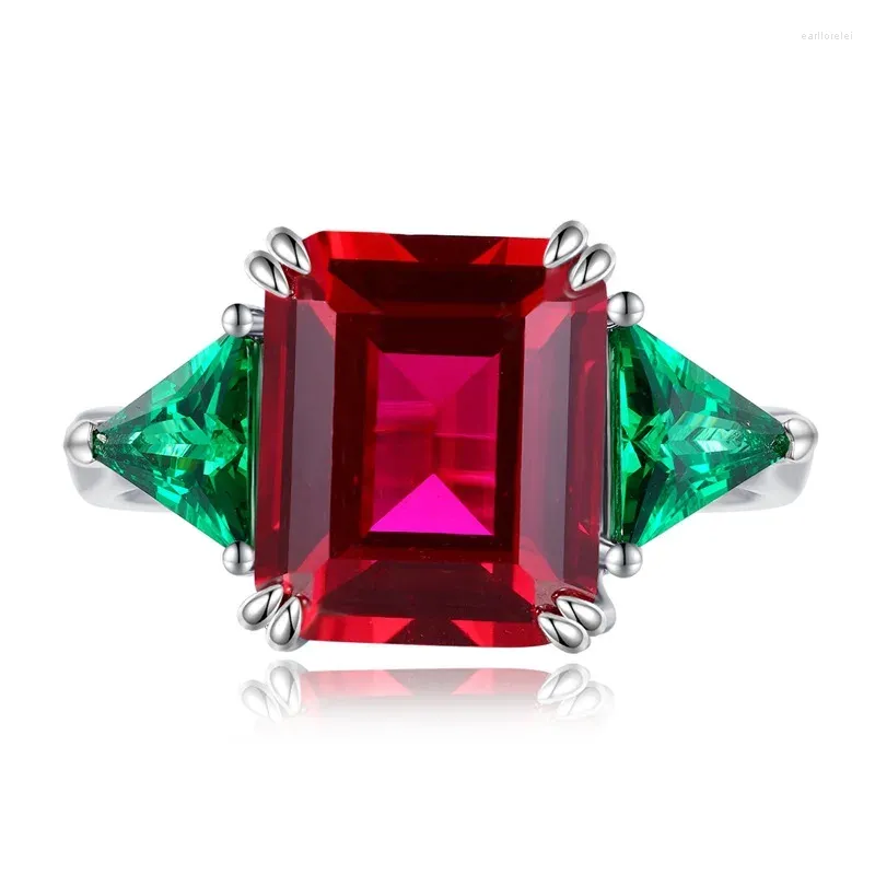 Anelli a grappolo Springlady Vintage 925 Sterling Silver 10 12 mm Emerald Cut Gemstone Ruby per Women Anniversary Party Fine Jewelry