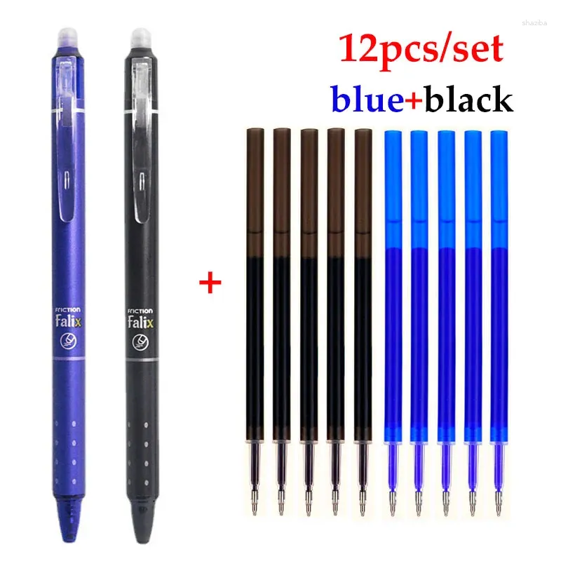 12pcs/set Cute 0.5mm Erasable Gel Pen Blue/Black Replaceable Refill Large Capacity Washable Handle School Office Stationery