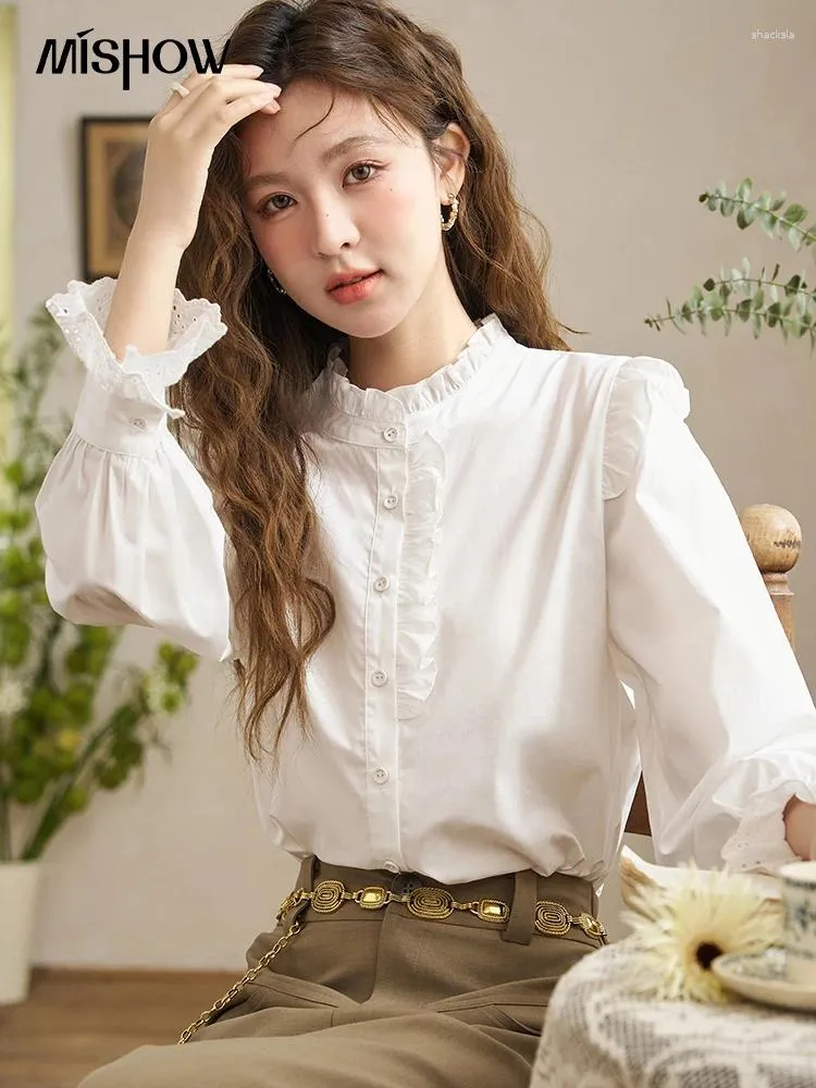 Женские блузки Mishow Белая рубашка с длинным рукавом для женщин 2024 Весенний французский воротник сплайден