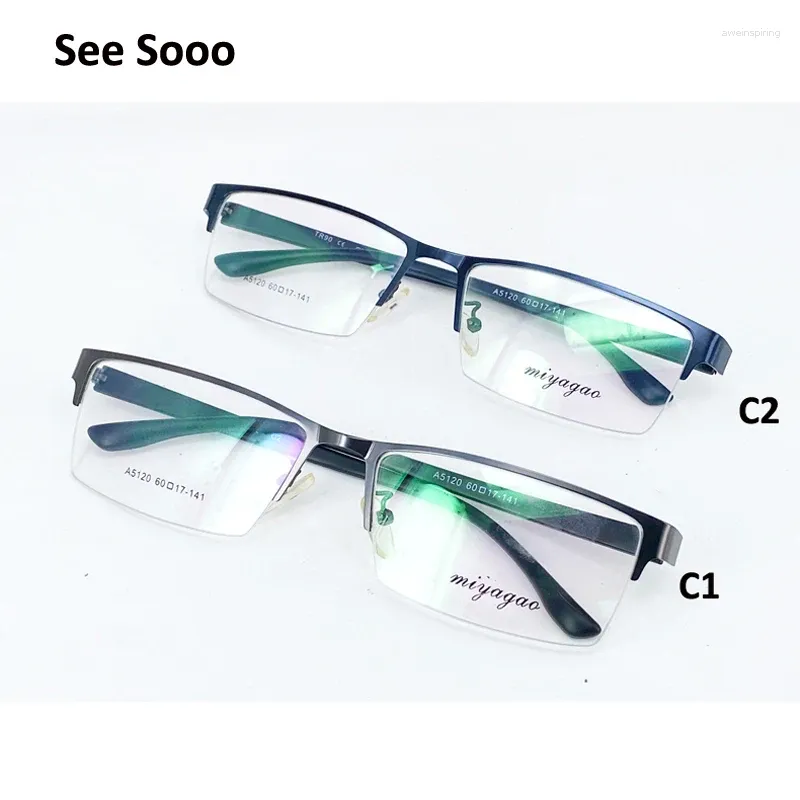 Sunglasses Frames Seesooo Man Eyeglasses Metal Eye Prescription Optical Frame Glasses For Woman With Spring Hinge TR90 Arm