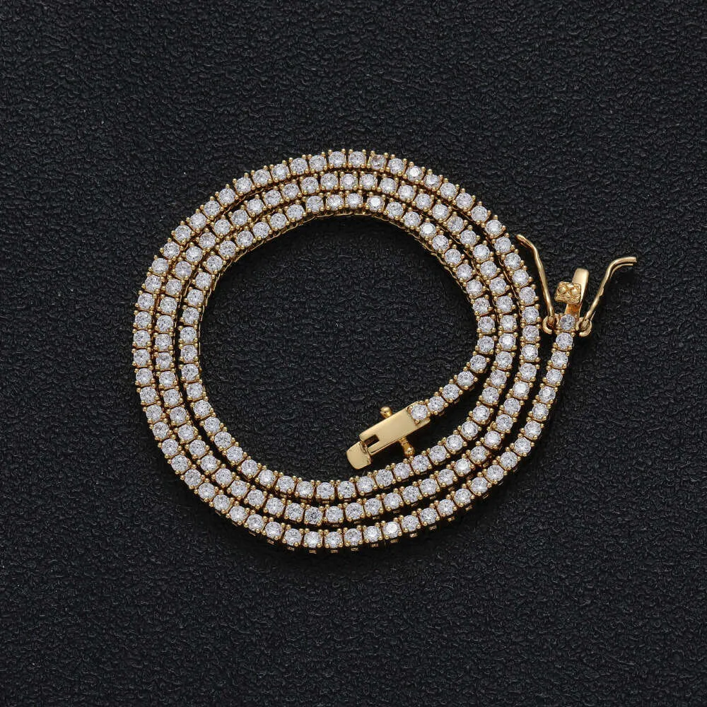 Hip Hop Style Gold Plated Moissanite Diamond 2mm Choker 925 Silver Tennis Chain Halsband för kvinnor