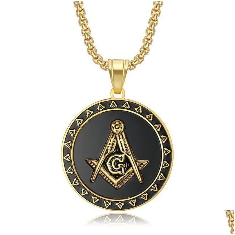 Pendant Necklaces Pendant Necklaces 316 Stainless Steel Mason Masonic Necklace Sier Gold Black Round Shaped Fraternal Association Frat Dhz3F