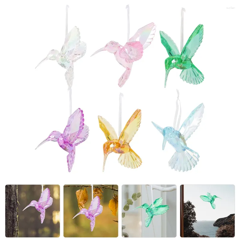 Dekorativa figurer 6 PCS Crystal Birdhänge hängande prydnad för hemdekorationer kolibrier Klar prydnader dekorerar rummet