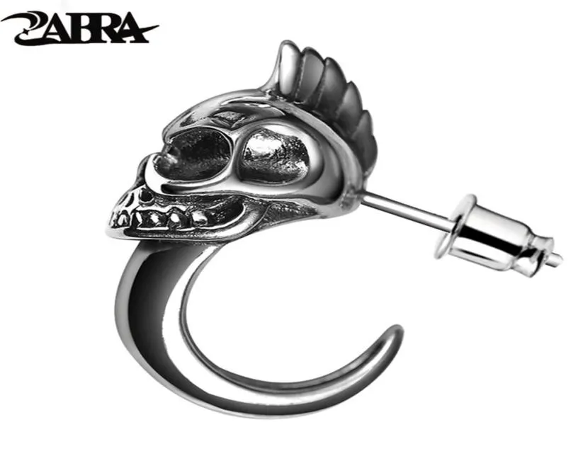 Zabra 925 Sterling Silver Silver Stud Mens أقراط عتيقة أسود حلق هيكل عظمي الشرير لمجوهرات راكب الدراجة النارية 1pcs 2106183303025