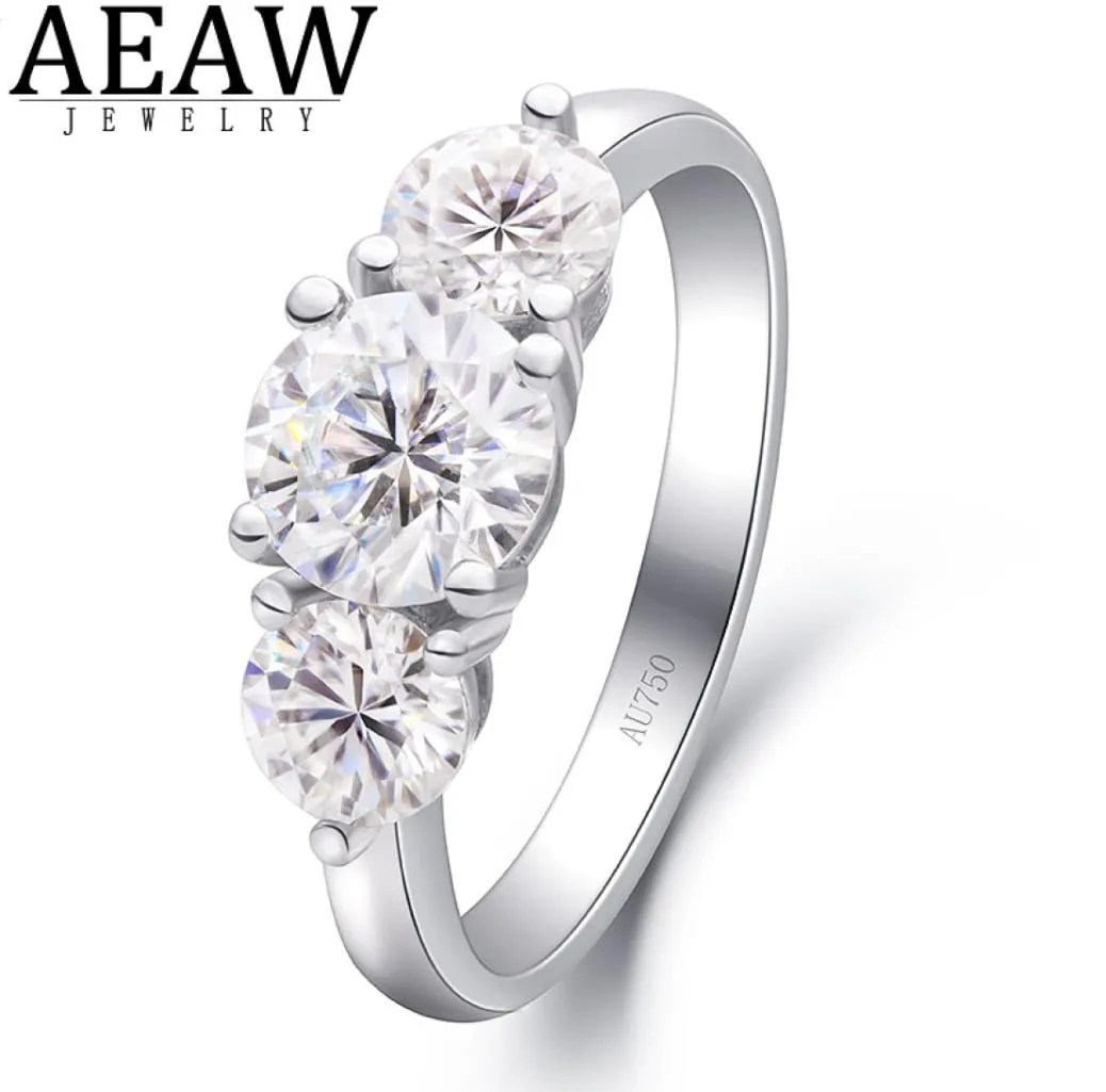 20ctw 65mm Round Brilliant Cut Moissanite Engagement Halo Ring Three Stone Style Solid Real 18K White Gold for Lady DF Color Y015580717