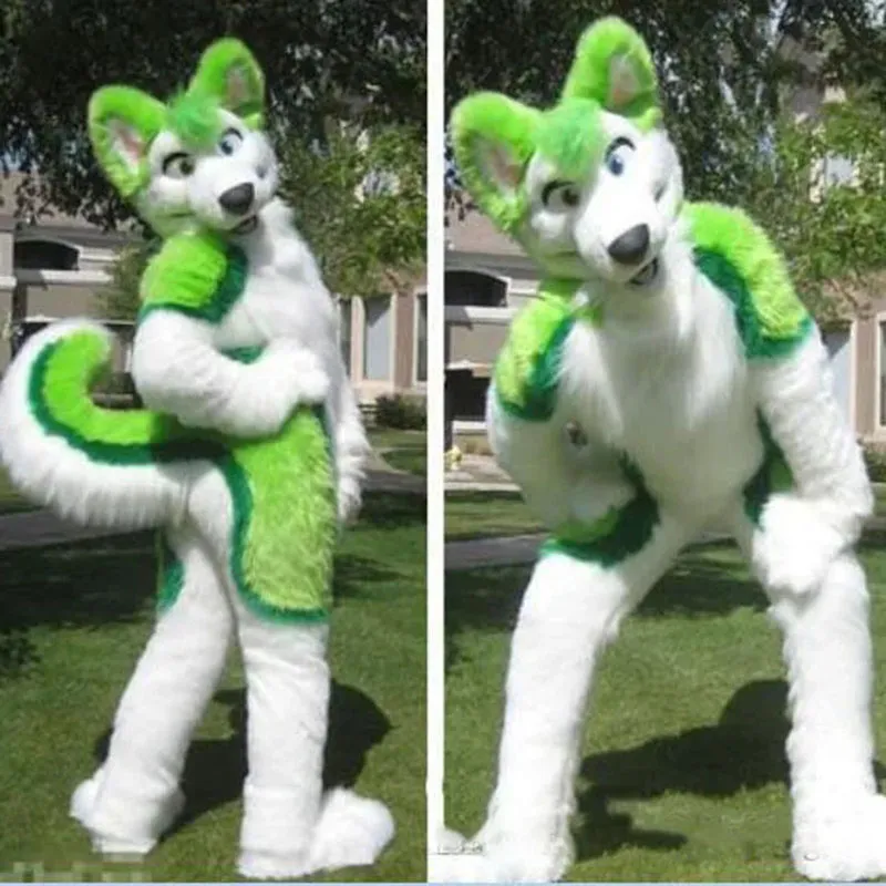2024 Yeni Yetişkin Yeşil Husky Fursuit Maskot Kostüm Eğlenceli Kıyafet Takım Doğum Günü Partisi Cadılar Bayramı Açık Kıyafet Takım