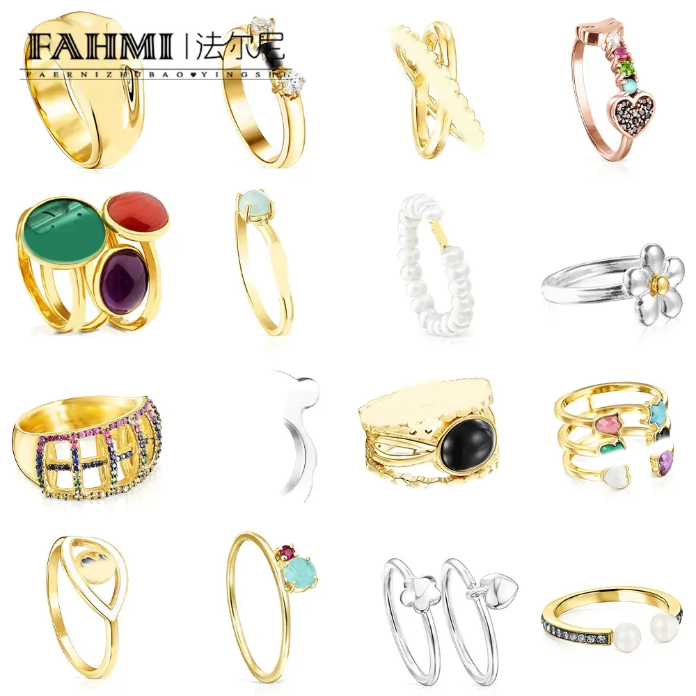 Stones FAHMI Cute and sweet open bow plain ring sea salt color threering flower pink bear pearl open ring wide version narrow version ri