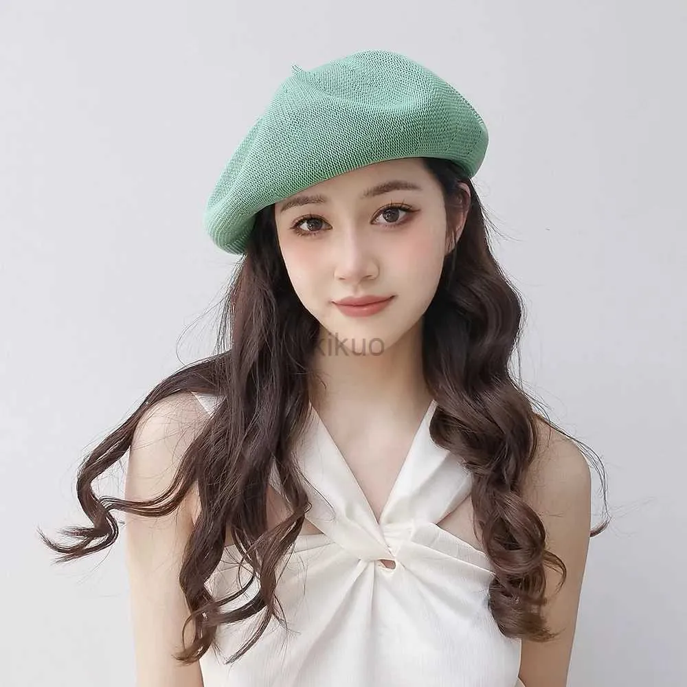 Berets Womens beret fashion solid color spring new Korean style simple drawstring adjustable breathable beret d240417