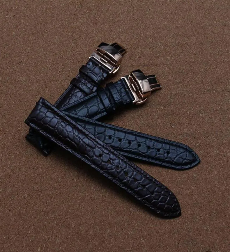 Koehide lederen horlogebanden met krokodil korrel speciaal patroon horlogeband rose goudgesplindervlinder implementatie zwart bruin nieuw 4810611